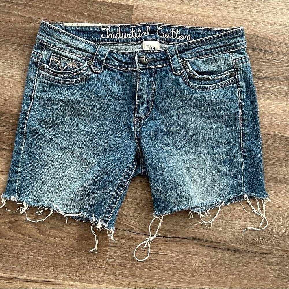 Industrial Cotton Blue Embroidered Pockets Denim Shorts Women Size 11